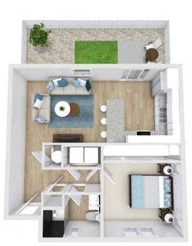 Floor plan for 1 bed, 1 bath, 613 sqft